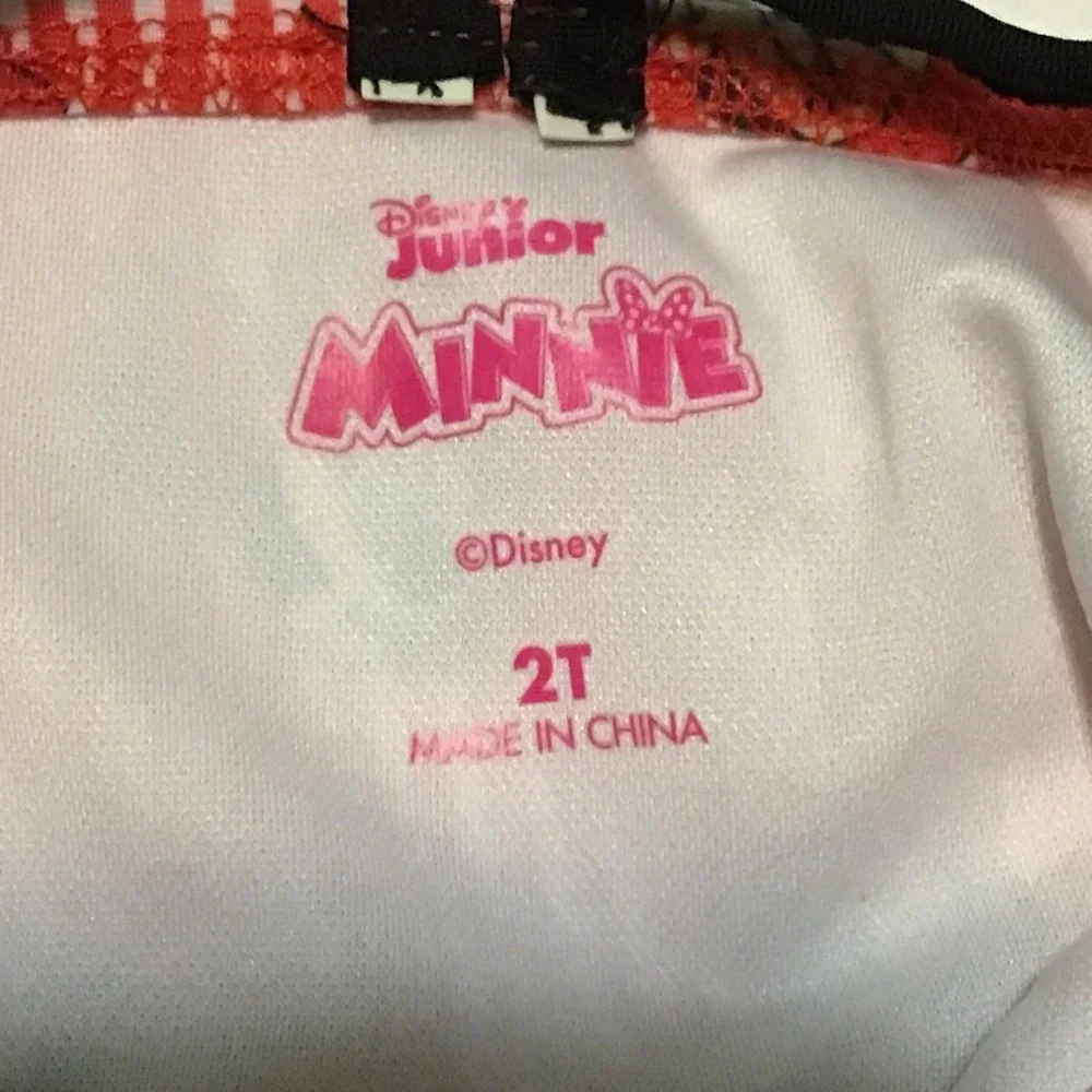 Disney Junior Minnie Mouse Red White Striped Polka Dot Ruffle Swimsuit 2T